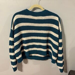 Essentials Teal and White Striped Sweater